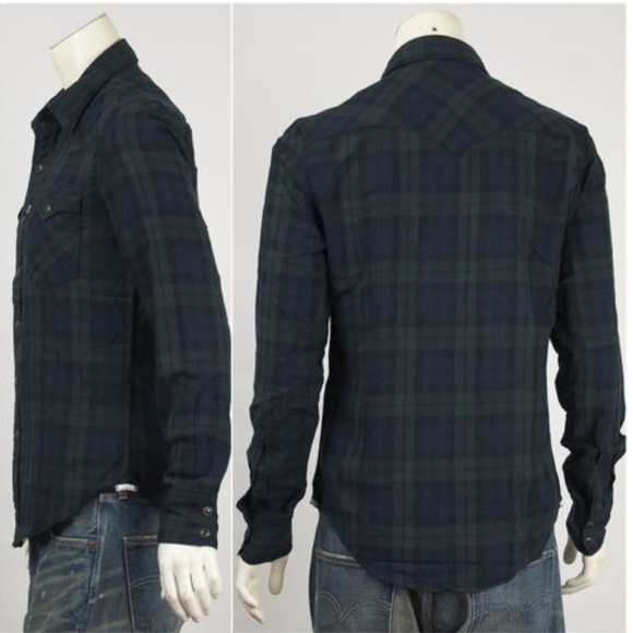 Levi's Green & Blue Plaid Slim Fit Snap Button Up - Picture 2 of 4